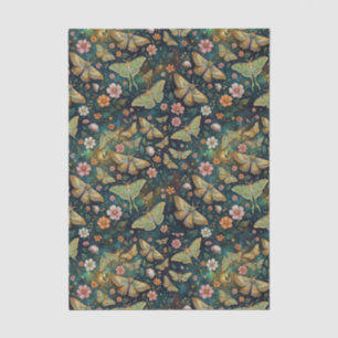 Luna Moth and Moon, Celestial Floral Repeat Tissue Paper