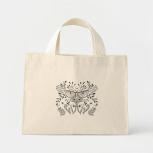 Luna Moth Botanical Illustration in Black Mini Tote Bag