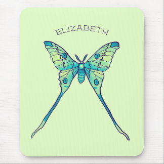 Luna moth butterfly insect green name mouse pad