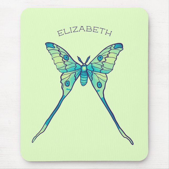 Luna moth butterfly insect green name mouse pad (Front)