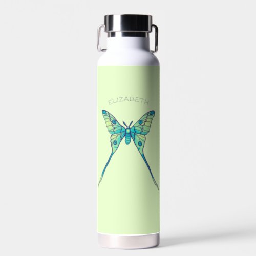 Luna moth butterfly insect green name water bottle