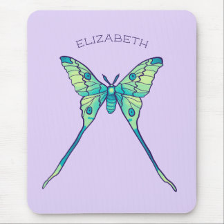 Luna moth butterfly insect green purple name mouse pad