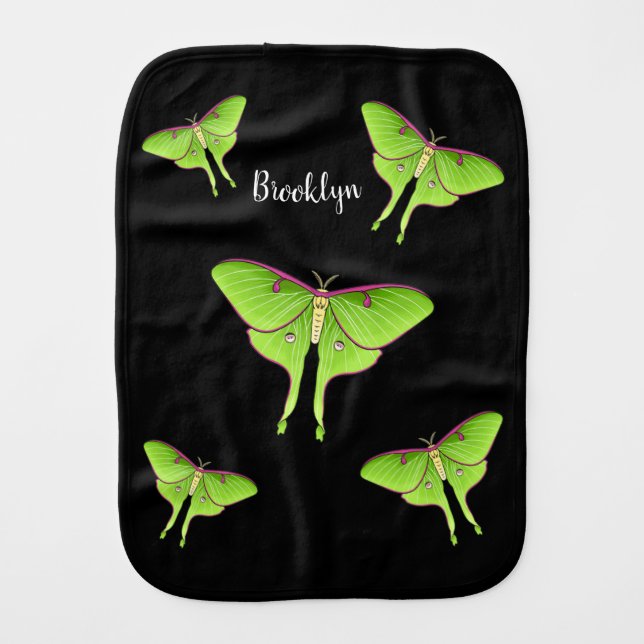 Luna Moth cartoon illustration  Baby Burp Cloth (Front)
