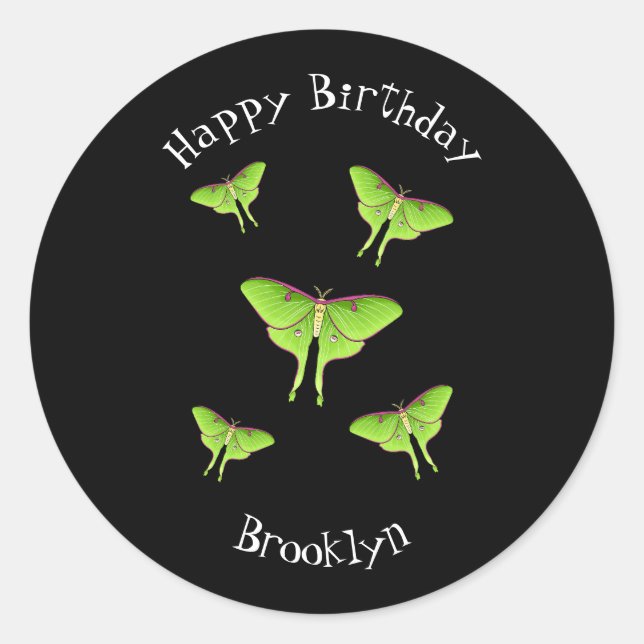 Luna Moth cartoon illustration   Classic Round Sticker (Front)