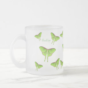 Luna Moth cartoon illustration Frosted Glass Coffee Mug
