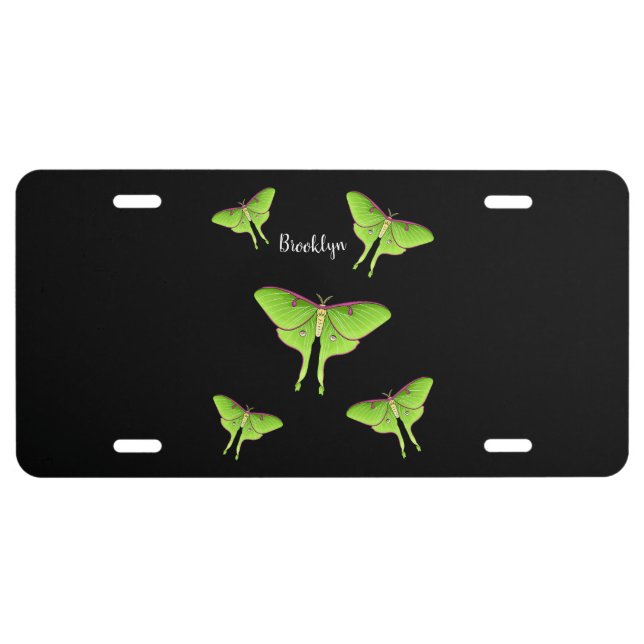 Luna Moth cartoon illustration   License Plate (Front)