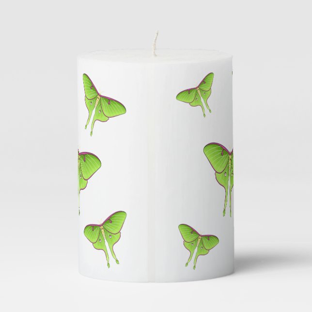 Luna Moth cartoon illustration  Pillar Candle (Back)
