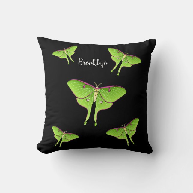 Luna Moth cartoon illustration Throw Pillow (Front)