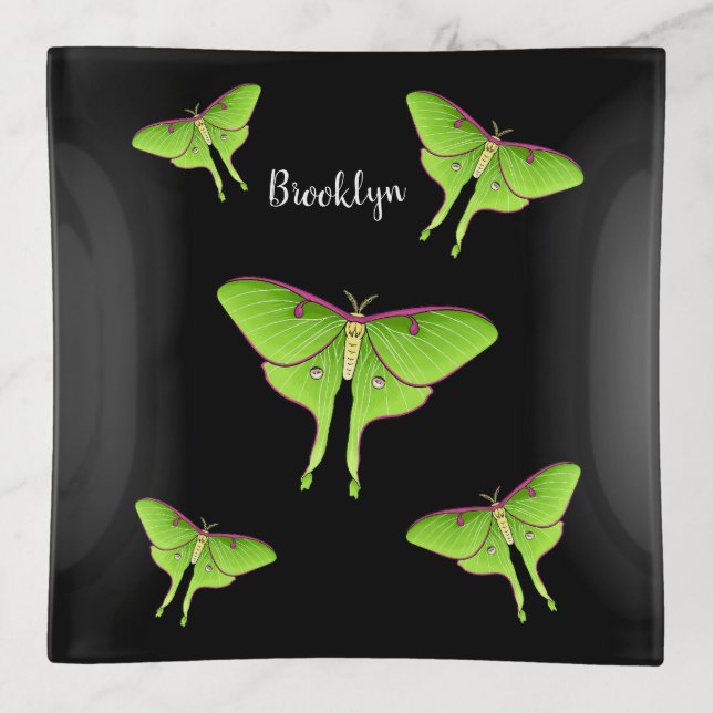 Luna Moth cartoon illustration   Trinket Tray (Front)