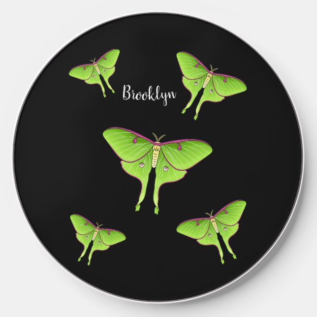 Luna Moth cartoon illustration Wireless Charger (Front)