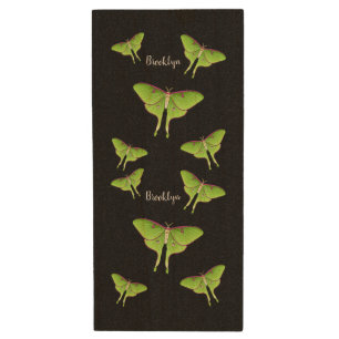 Luna Moth cartoon illustration Wood Flash Drive