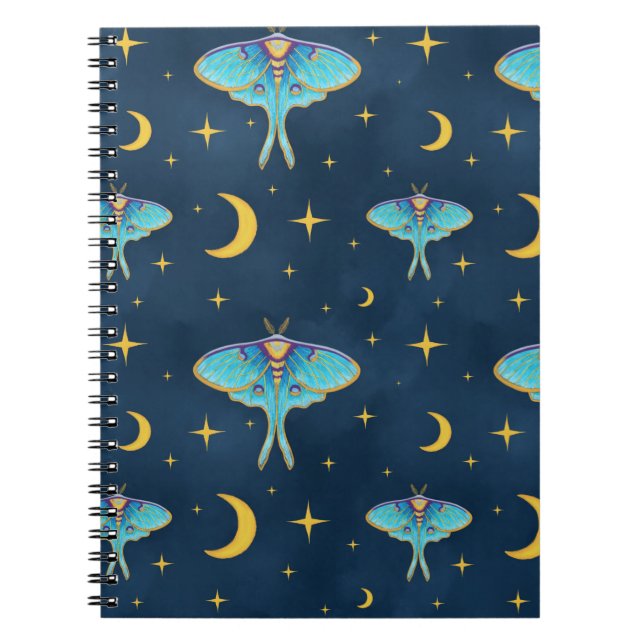 Luna Moth Celestial Moons & Stars Navy Notebook (Front)