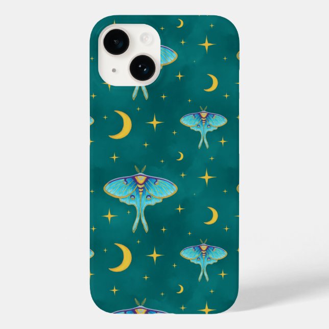 Luna Moth Celestial Moons & Stars Teal Case-Mate iPhone Case (Back)