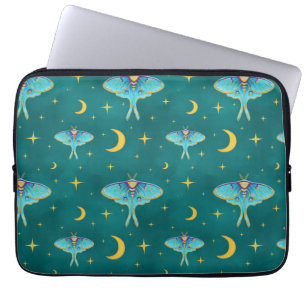 Luna Moth Celestial Moons & Stars Teal Laptop Sleeve
