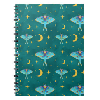 Luna Moth Celestial Moons & Stars Teal Notebook