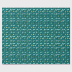 Luna Moth Celestial Moons & Stars Teal Wrapping Paper
