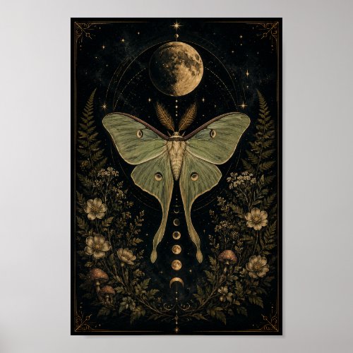 Luna Moth Celestial Poster | Mystical Moon Phase