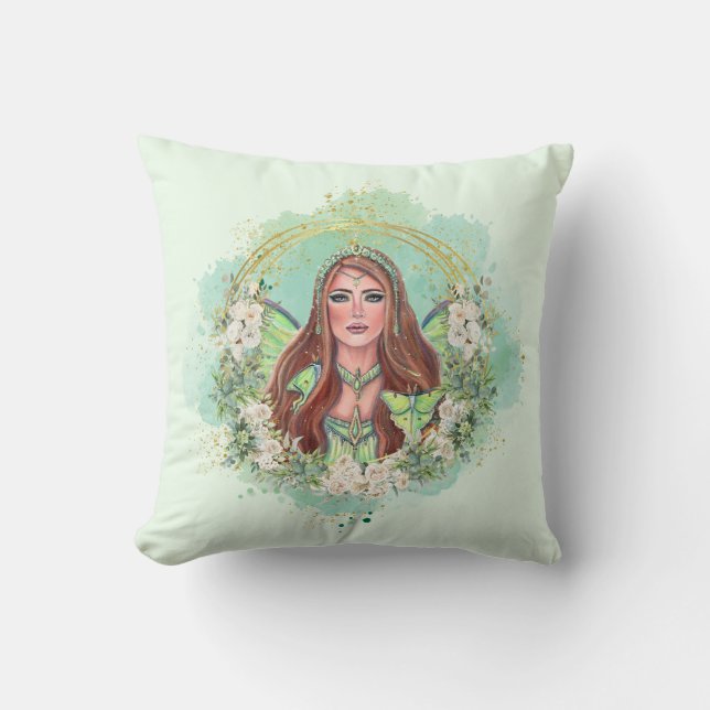 Luna moth fairy art by Renee Lavoie Throw Pillow (Front)