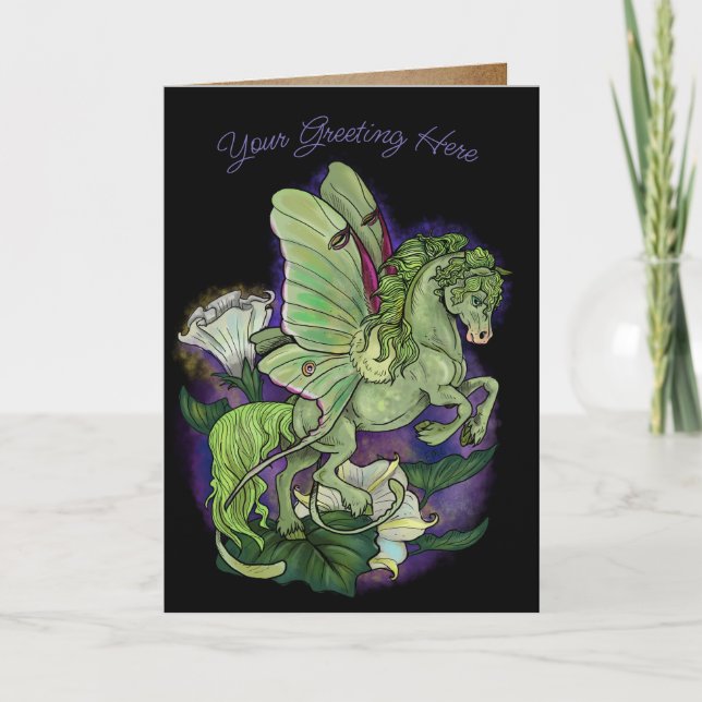 Luna Moth Fairy Horse Holiday Card (Front)