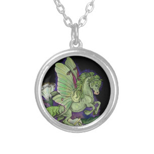 Luna Moth Fairy Horse Pegasus Silver Plated Neckla Necklace