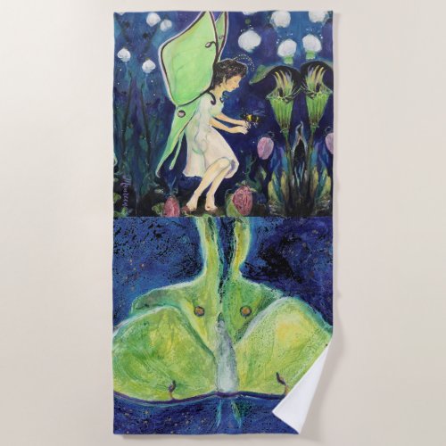 Luna Moth Fairy Wildflowers Bee Maureen Girard  Beach Towel