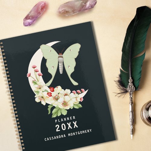 Luna Moth Floral Moon Personalized Name Gothic Planner