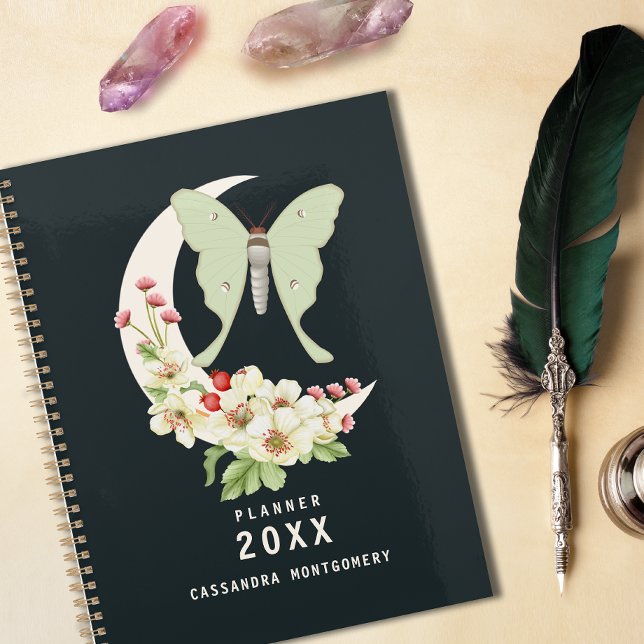 Luna Moth Floral Moon Personalized Name Gothic Planner (Creator Uploaded)