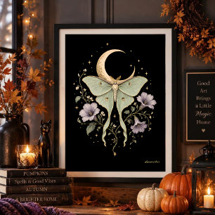 Luna Moth Gothic Wall Art Celestial Moon Botanic