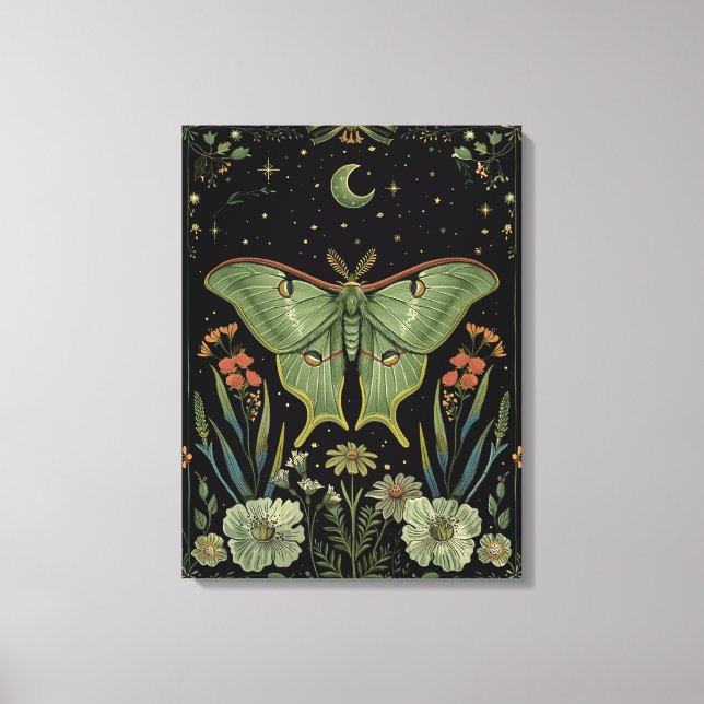 luna Moth Gothic Watercolor Art Canvas Print (Front)