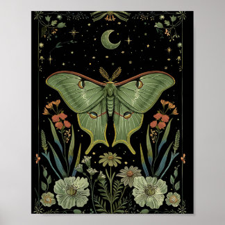 luna Moth Gothic Watercolor Art Poster