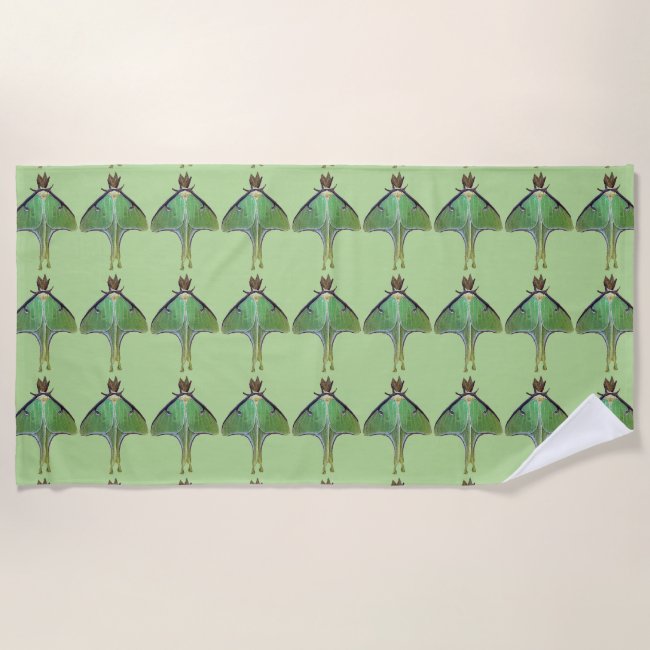 Luna Moth Green Beach Towel