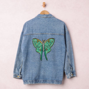 Luna Moth Illustration - Green and Gold Denim Jacket