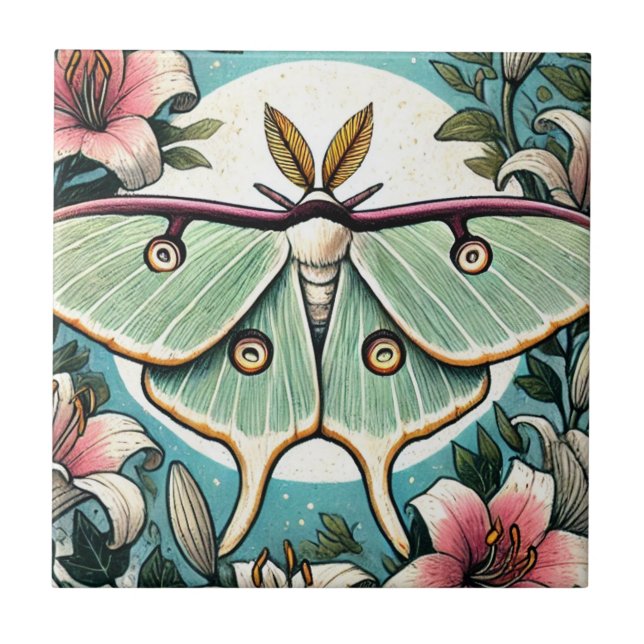Luna Moth illustration lilies luna moths           Ceramic Tile (Front)