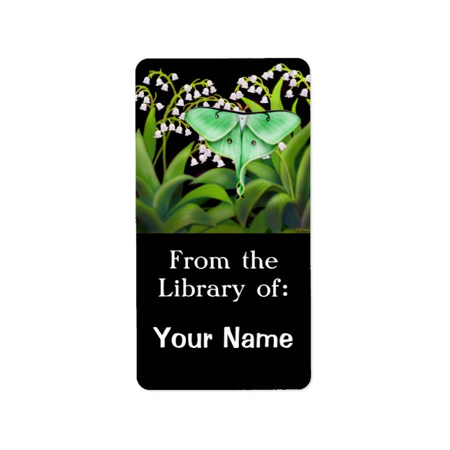 Luna Moth in Lily of the Valley Flowers Bookplate (Front)