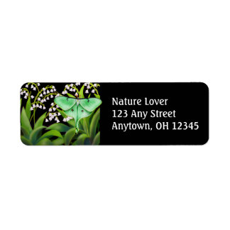 Luna Moth in Lily of the Valley Flowers Label