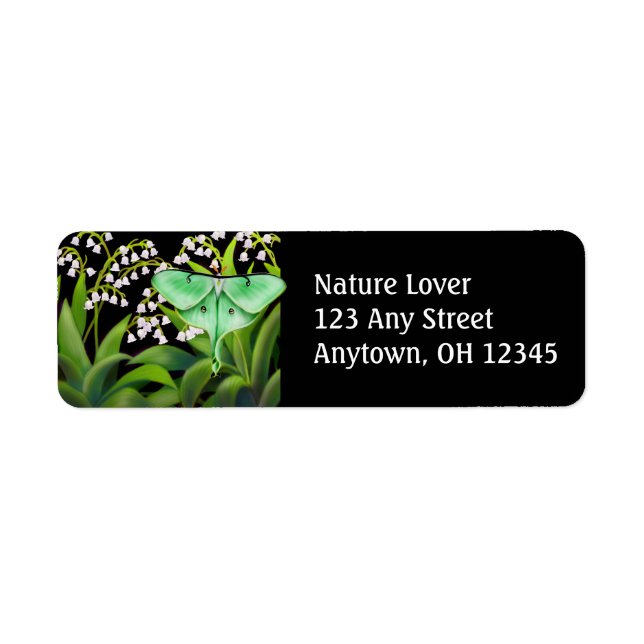 Luna Moth in Lily of the Valley Flowers Label (Front)