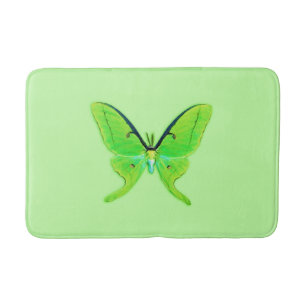 Luna moth - lime green on a pale green background bathroom mat
