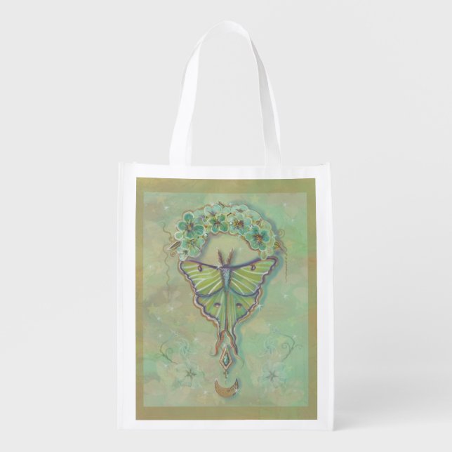 Luna moth moon design by Renee Lavoie  Grocery Bag (Front)