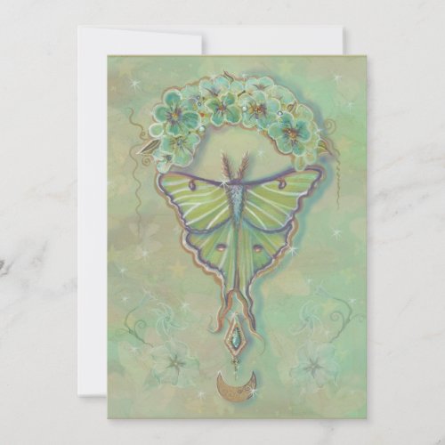 Luna moth moon design by Renee Lavoie   Holiday Card