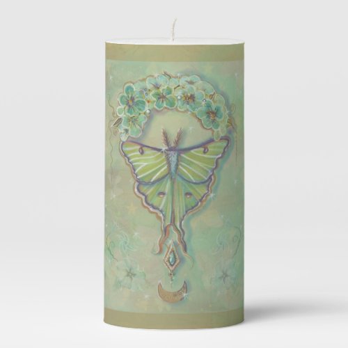 Luna moth moon design by Renee Lavoie   Pillar Candle
