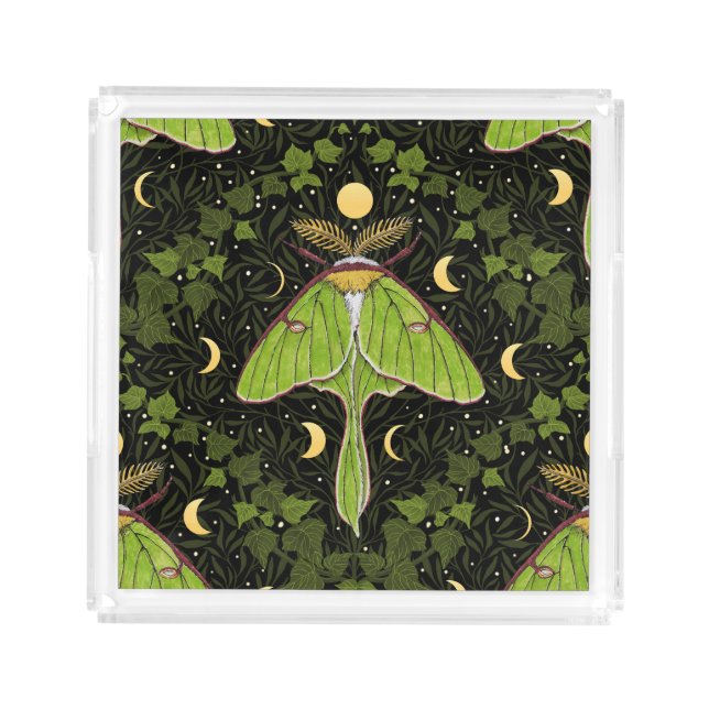 Luna moth, moon phases and ivy damask 2 acrylic tray (Front)