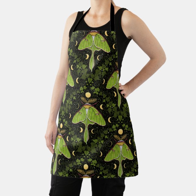 Luna moth, moon phases and ivy damask 2 apron (Insitu)