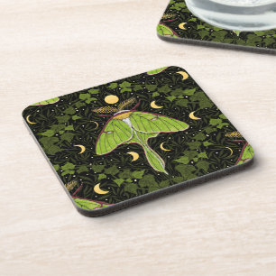 Luna moth, moon phases and ivy damask 2 beverage coaster