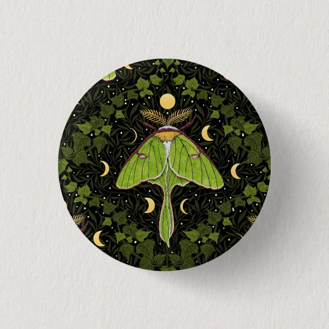 Luna moth, moon phases and ivy damask 2 button (Front)