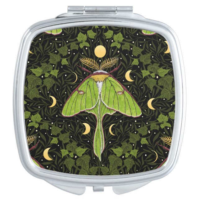 Luna moth, moon phases and ivy damask 2 compact mirror (Front)