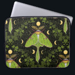 Luna moth, moon phases and ivy damask 2 laptop sleeve<br><div class="desc">Hand-painted pattern design with luna moth,  ivy and willow leaves damask pattern background</div>