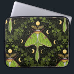 Luna moth, moon phases and ivy damask 2 laptop sleeve<br><div class="desc">Hand-painted pattern design with luna moth,  ivy and willow leaves damask pattern background</div>
