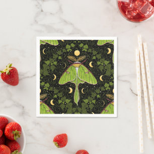 Luna moth, moon phases and ivy damask 2 napkins