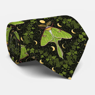 Luna moth, moon phases and ivy damask 2 neck tie