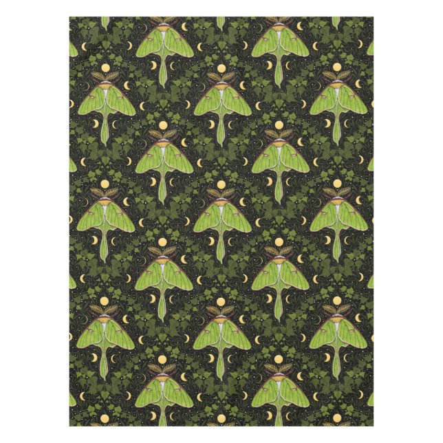 Luna moth, moon phases and ivy damask 2 tablecloth (Front)